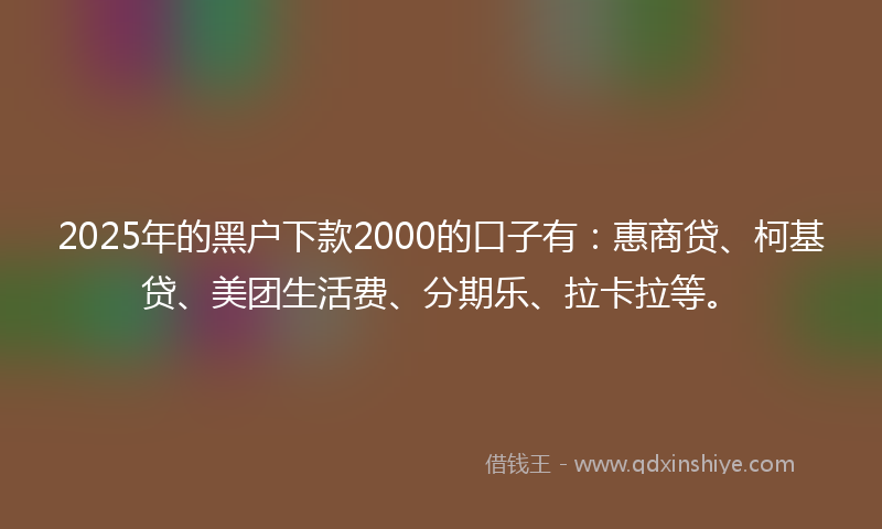 2025年的黑户下款2000的口子有：惠商贷、柯基贷、美团生活费、分期乐、拉卡拉等。