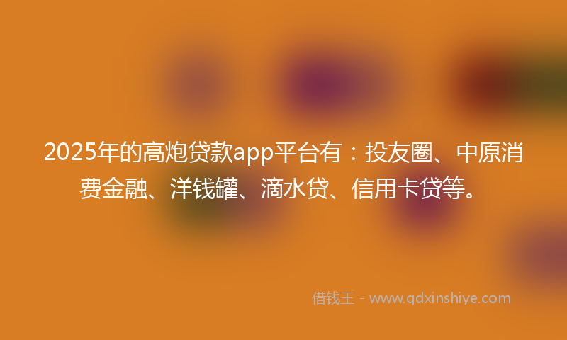 2025年的高炮贷款app平台有：投友圈、中原消费金融、洋钱罐、滴水贷、信用卡贷等。