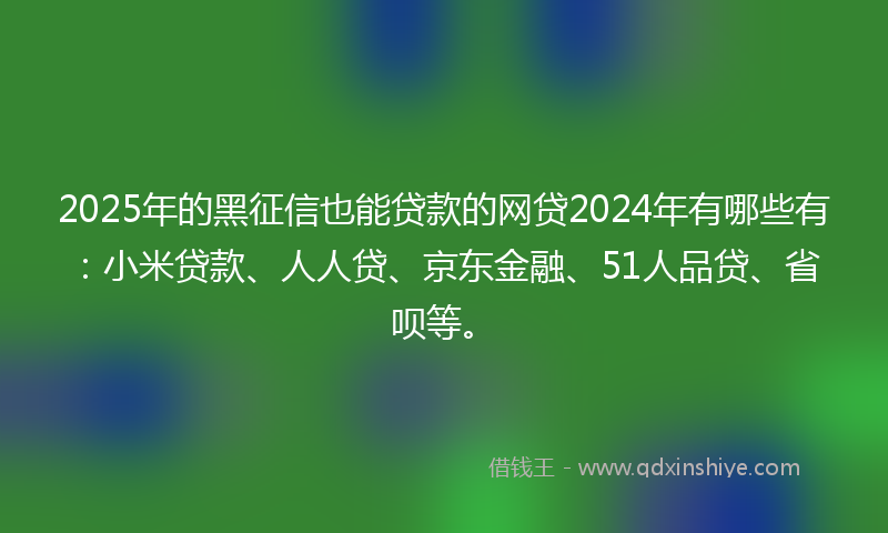2025年的黑征信也能贷款的网贷2024年有哪些有：小米贷款、人人贷、京东金融、51人品贷、省呗等。
