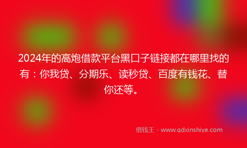 2024年的高炮借款平台黑口子链接都在哪里找的有：你我贷、分期乐、读秒贷、百度有钱花、替你还等。