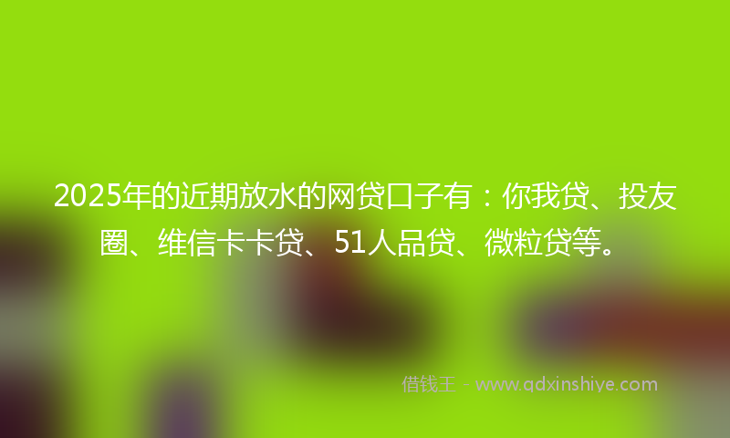 2025年的近期放水的网贷口子有：你我贷、投友圈、维信卡卡贷、51人品贷、微粒贷等。