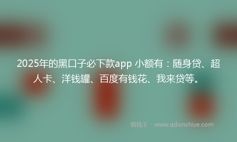 2025年的黑口子必下款app 小额有：随身贷、超人卡、洋钱罐、百度有钱花、我来贷等。
