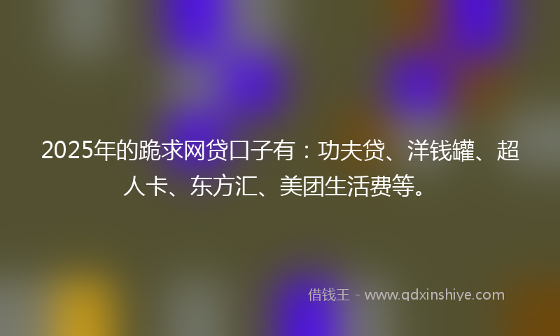 2025年的跪求网贷口子有：功夫贷、洋钱罐、超人卡、东方汇、美团生活费等。