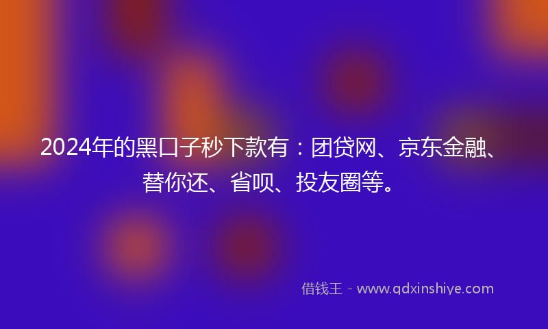 2024年的黑口子秒下款有:团贷网、京东金融、替你还、省呗、投友圈等。