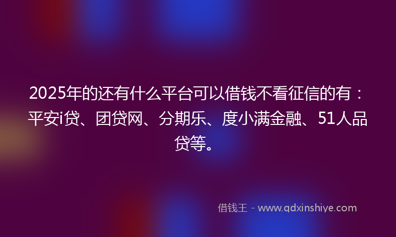 2025年的还有什么平台可以借钱不看征信的有：平安i贷、团贷网、分期乐、度小满金融、51人品贷等。