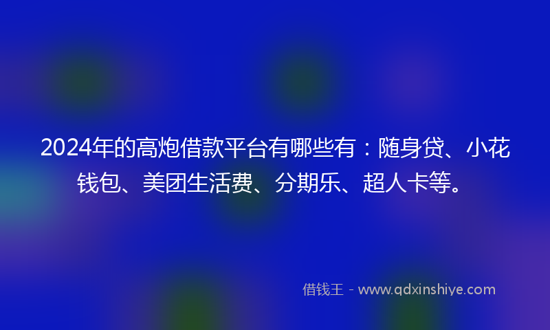 2024年的高炮借款平台有哪些有：随身贷、小花钱包、美团生活费、分期乐、超人卡等。