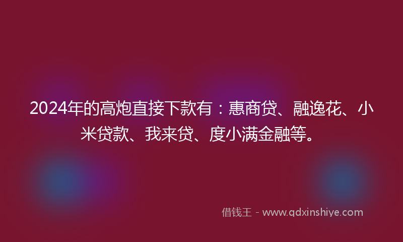 2024年的高炮直接下款有：惠商贷、融逸花、小米贷款、我来贷、度小满金融等。