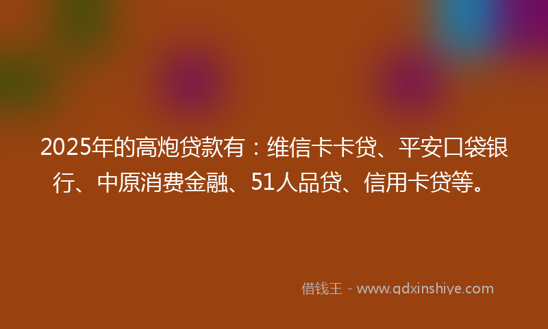 2025年的高炮贷款有：维信卡卡贷、平安口袋银行、中原消费金融、51人品贷、信用卡贷等。