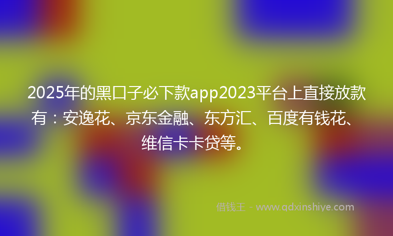 2025年的黑口子必下款app2023平台上直接放款有：安逸花、京东金融、东方汇、百度有钱花、维信卡卡贷等。