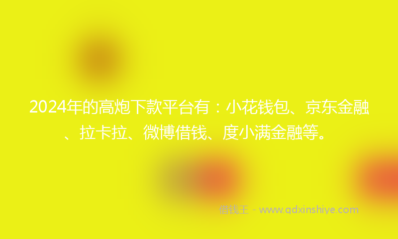 2024年的高炮下款平台有：小花钱包、京东金融、拉卡拉、微博借钱、度小满金融等。