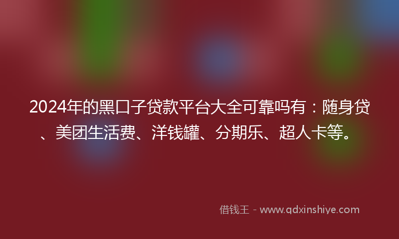 2024年的黑口子贷款平台大全可靠吗有：随身贷、美团生活费、洋钱罐、分期乐、超人卡等。