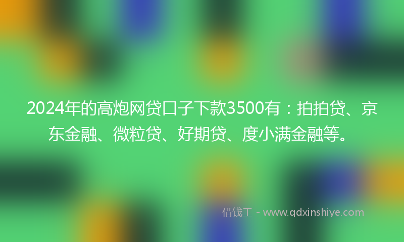 2024年的高炮网贷口子下款3500有：拍拍贷、京东金融、微粒贷、好期贷、度小满金融等。