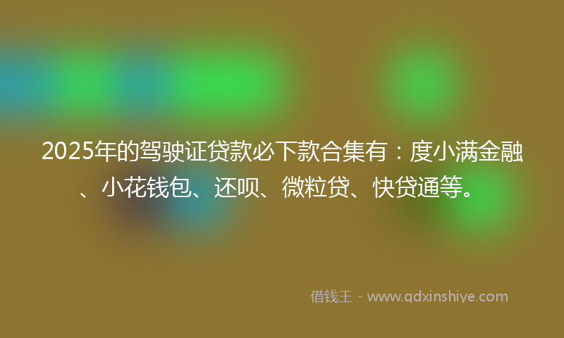 2025年的驾驶证贷款必下款合集有：度小满金融、小花钱包、还呗、微粒贷、快贷通等。