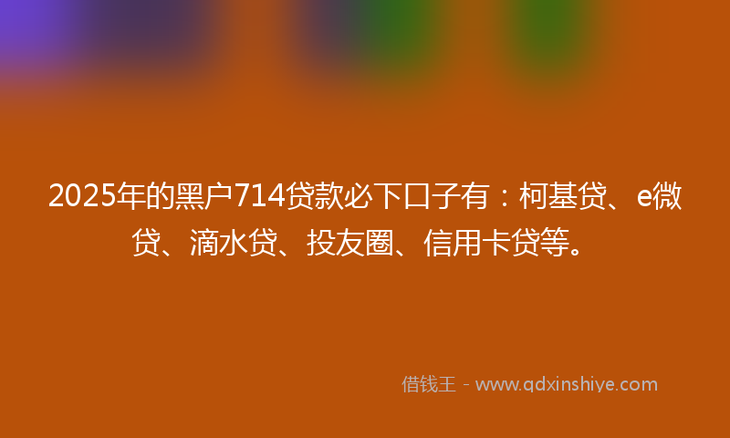 2025年的黑户714贷款必下口子有：柯基贷、e微贷、滴水贷、投友圈、信用卡贷等。