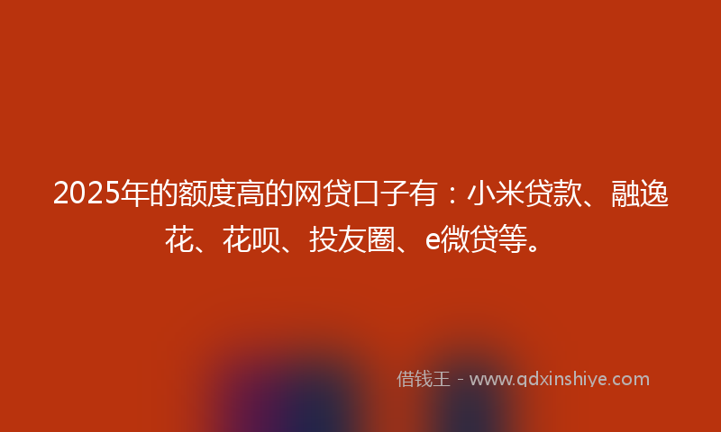 2025年的额度高的网贷口子有：小米贷款、融逸花、花呗、投友圈、e微贷等。