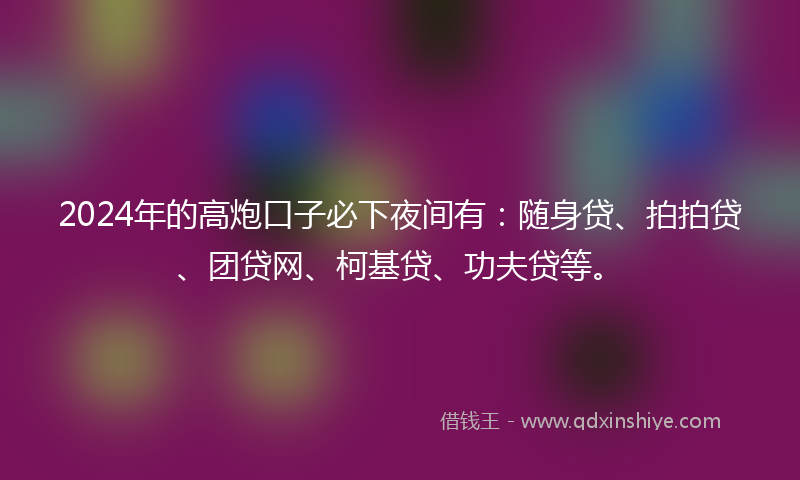 2024年的高炮口子必下夜间有：随身贷、拍拍贷、团贷网、柯基贷、功夫贷等。