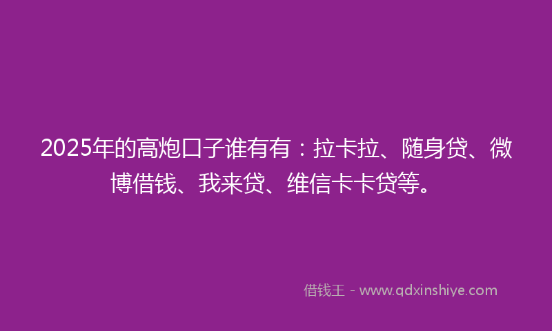 2025年的高炮口子谁有有：拉卡拉、随身贷、微博借钱、我来贷、维信卡卡贷等。