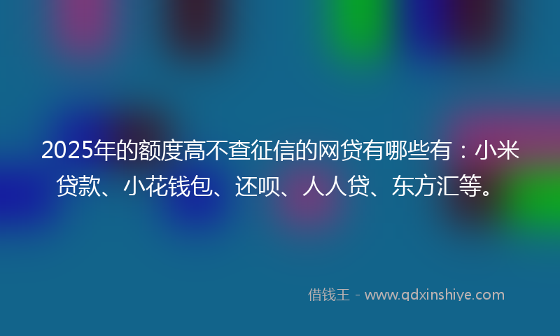 2025年的额度高不查征信的网贷有哪些有：小米贷款、小花钱包、还呗、人人贷、东方汇等。