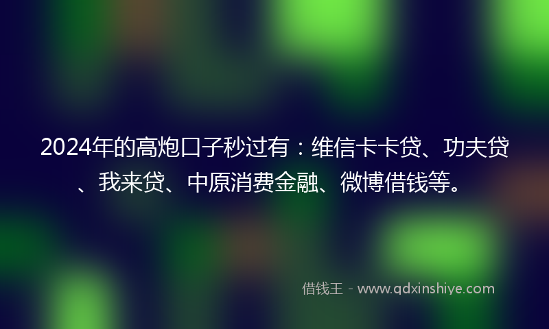 2024年的高炮口子秒过有：维信卡卡贷、功夫贷、我来贷、中原消费金融、微博借钱等。