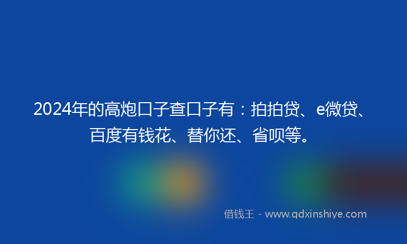 2024年的高炮口子查口子有：拍拍贷、e微贷、百度有钱花、替你还、省呗等。