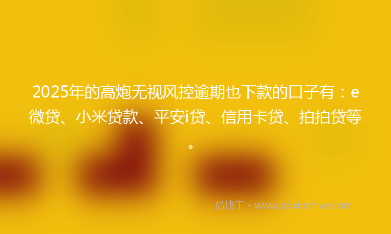 2025年的高炮无视风控逾期也下款的口子有：e微贷、小米贷款、平安i贷、信用卡贷、拍拍贷等。