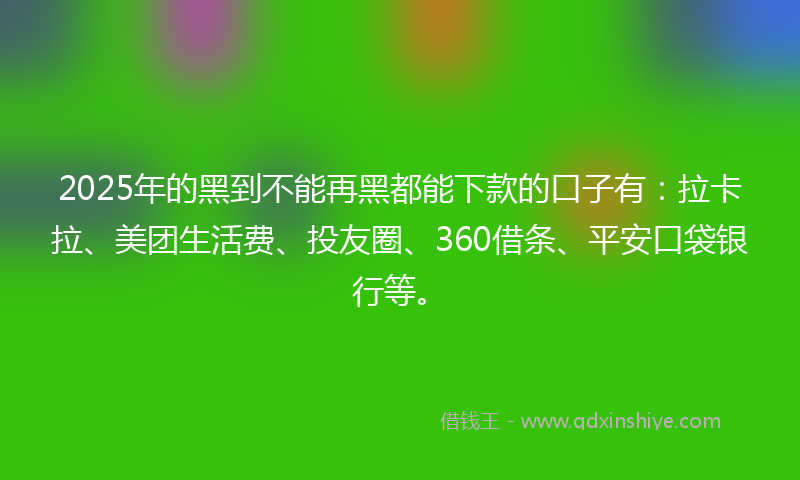 2025年的黑到不能再黑都能下款的口子有：拉卡拉、美团生活费、投友圈、360借条、平安口袋银行等。