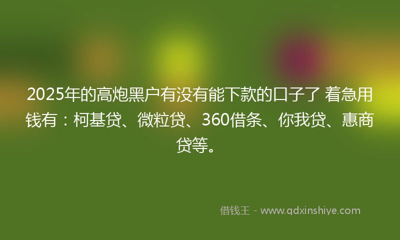 2025年的高炮黑户有没有能下款的口子了 着急用钱有：柯基贷、微粒贷、360借条、你我贷、惠商贷等。