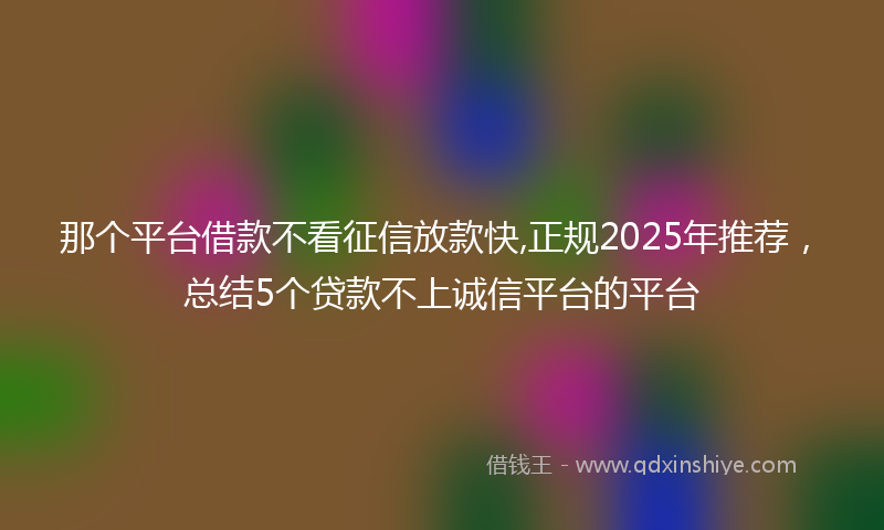 那个平台借款不看征信放款快,正规2025年推荐，总结5个贷款不上诚信平台的平台