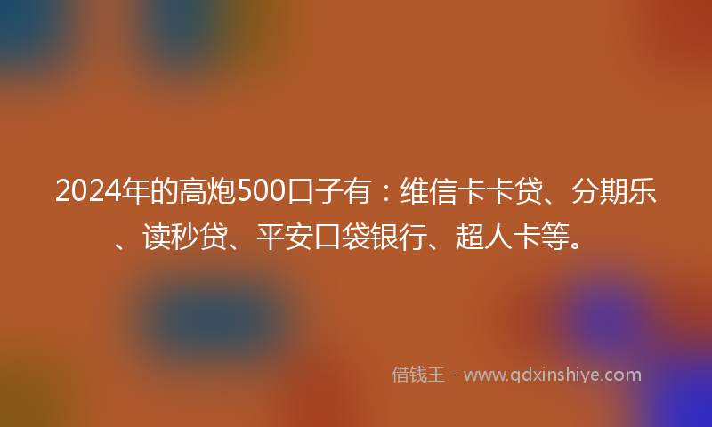 2024年的高炮500口子有:维信卡卡贷、分期乐、读秒贷、平安口袋银行、超人卡等。