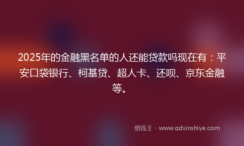 2025年的金融黑名单的人还能贷款吗现在有：平安口袋银行、柯基贷、超人卡、还呗、京东金融等。