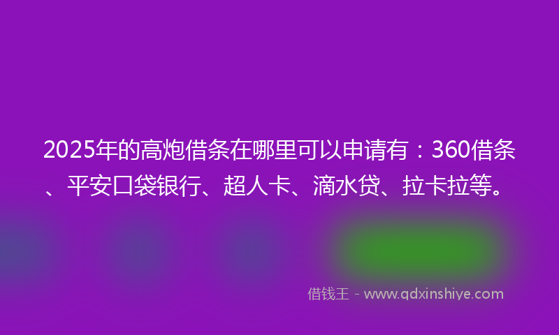 2025年的高炮借条在哪里可以申请有：360借条、平安口袋银行、超人卡、滴水贷、拉卡拉等。