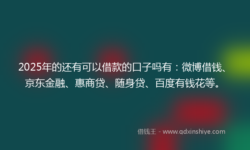 2025年的还有可以借款的口子吗有：微博借钱、京东金融、惠商贷、随身贷、百度有钱花等。