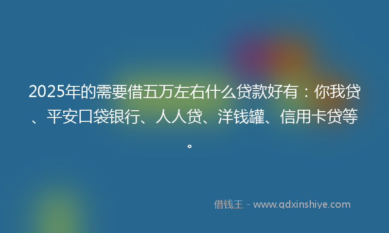 2025年的需要借五万左右什么贷款好有：你我贷、平安口袋银行、人人贷、洋钱罐、信用卡贷等。