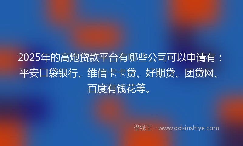 2025年的高炮贷款平台有哪些公司可以申请有：平安口袋银行、维信卡卡贷、好期贷、团贷网、百度有钱花等。