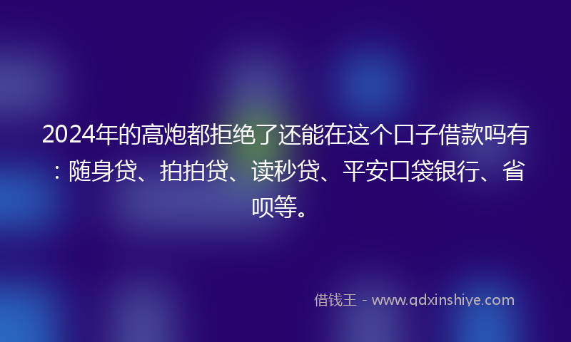 2024年的高炮都拒绝了还能在这个口子借款吗有：随身贷、拍拍贷、读秒贷、平安口袋银行、省呗等。
