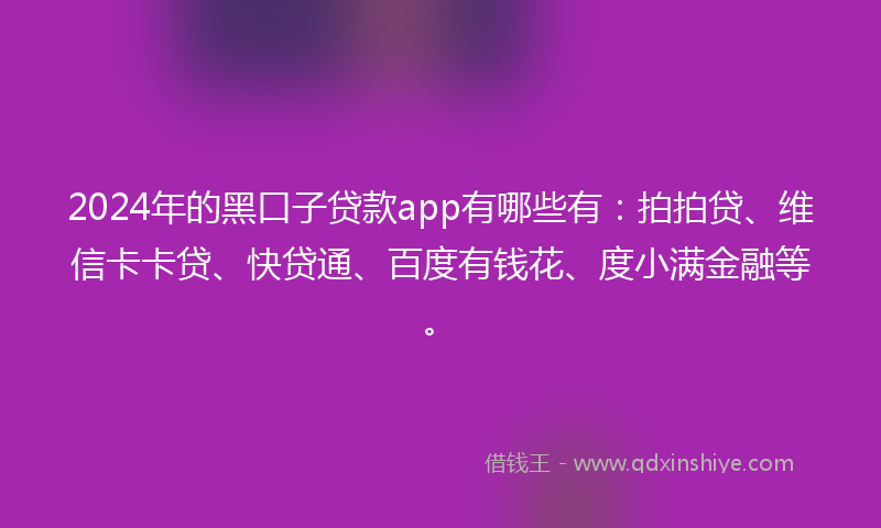 2024年的黑口子贷款app有哪些有：拍拍贷、维信卡卡贷、快贷通、百度有钱花、度小满金融等。