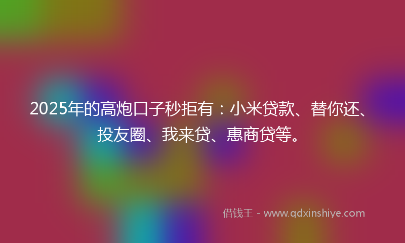 2025年的高炮口子秒拒有：小米贷款、替你还、投友圈、我来贷、惠商贷等。