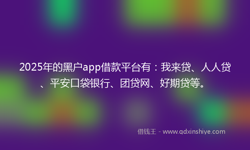 2025年的黑户app借款平台有：我来贷、人人贷、平安口袋银行、团贷网、好期贷等。