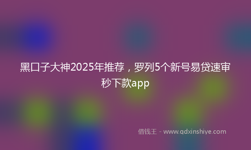 黑口子大神2025年推荐，罗列5个新号易贷速审秒下款app