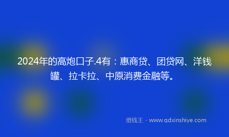 2024年的高炮口子.4有：惠商贷、团贷网、洋钱罐、拉卡拉、中原消费金融等。