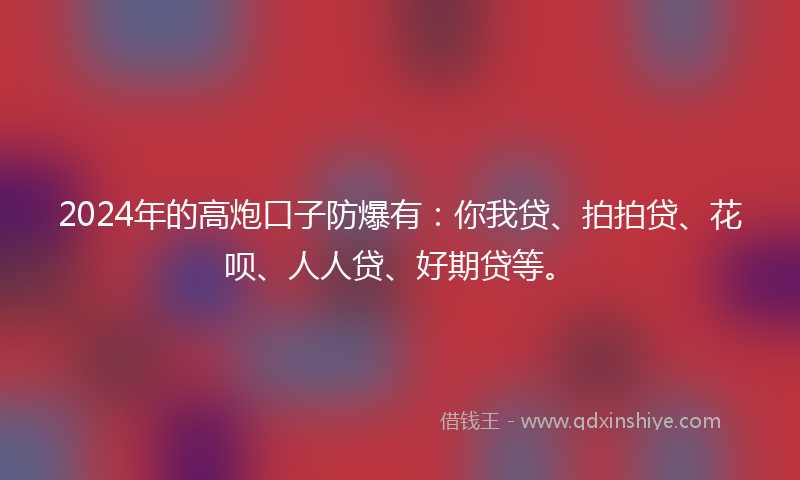 2024年的高炮口子防爆有：你我贷、拍拍贷、花呗、人人贷、好期贷等。