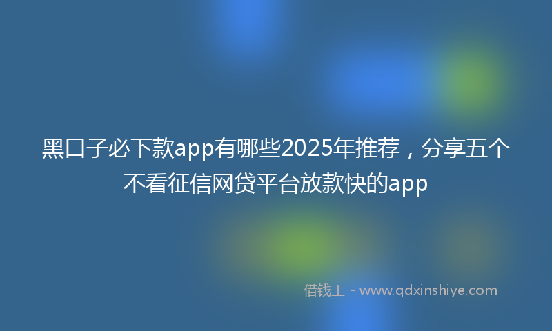 黑口子必下款app有哪些2025年推荐，分享五个不看征信网贷平台放款快的app