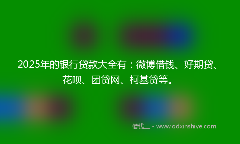2025年的银行贷款大全有：微博借钱、好期贷、花呗、团贷网、柯基贷等。