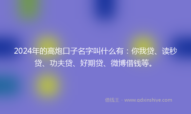 2024年的高炮口子名字叫什么有：你我贷、读秒贷、功夫贷、好期贷、微博借钱等。