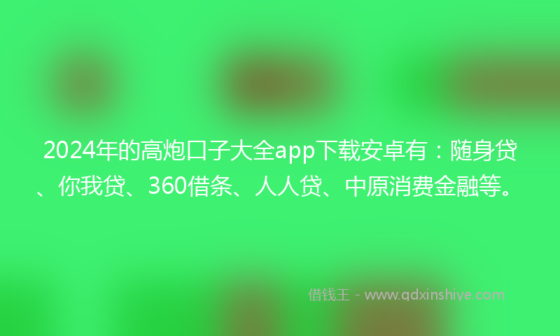 2024年的高炮口子大全app下载安卓有：随身贷、你我贷、360借条、人人贷、中原消费金融等。
