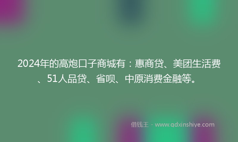 2024年的高炮口子商城有：惠商贷、美团生活费、51人品贷、省呗、中原消费金融等。