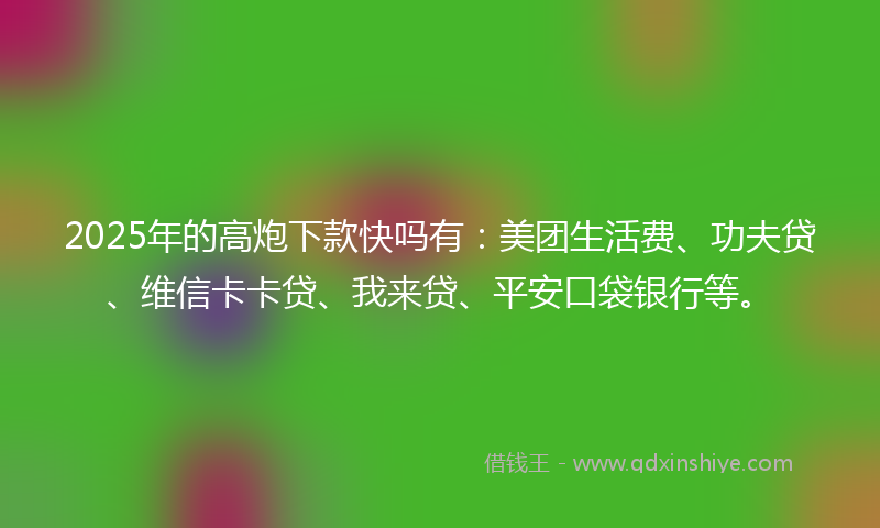 2025年的高炮下款快吗有：美团生活费、功夫贷、维信卡卡贷、我来贷、平安口袋银行等。
