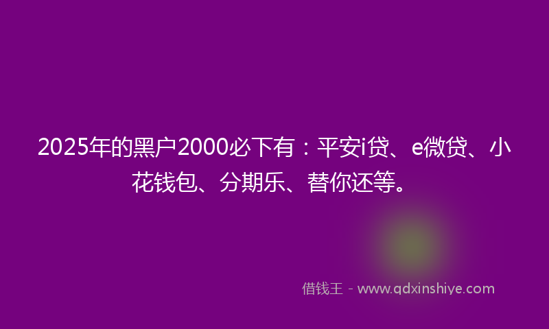2025年的黑户2000必下有：平安i贷、e微贷、小花钱包、分期乐、替你还等。