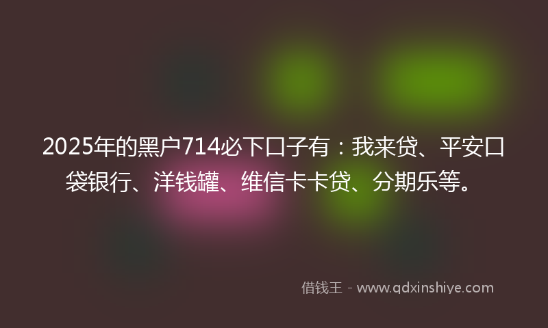 2025年的黑户714必下口子有：我来贷、平安口袋银行、洋钱罐、维信卡卡贷、分期乐等。