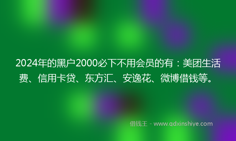 2024年的黑户2000必下不用会员的有：美团生活费、信用卡贷、东方汇、安逸花、微博借钱等。